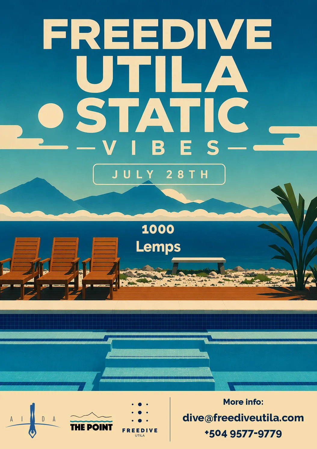 Freedive Utila Static Vibes — static apnea competition on July 28th. 1000 Lempiras entry. More info: dive@freediveutila.com, +504 9577-9779.